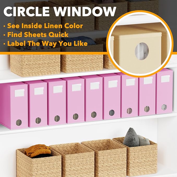 SpaceAid 9 Pack Bed Sheet Organizers and Storage, Foldable Sheet Organizer with Window for Linen Closet, Set Folder Keeper for Queen & King Size Bedding Storage (Pink) - Image 4