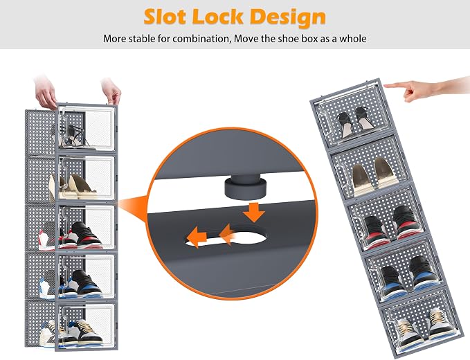 HOMIDEC Shoe Storage, 12 Pack Shoe Organizer for Closet, Shoe Boxes Clear Plastic Stackable Shoe Containers with Lids for Size 13 - Image 5