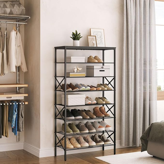 YATINEY 8 Tier Shoe Rack, Large Capacity Shoe Storage Organizer Holds 32 Pairs, Sturdy and Stable, for Entryway, Hallway, Closet, Dorm Room, Charcoal and Black SS08BC - Image 2