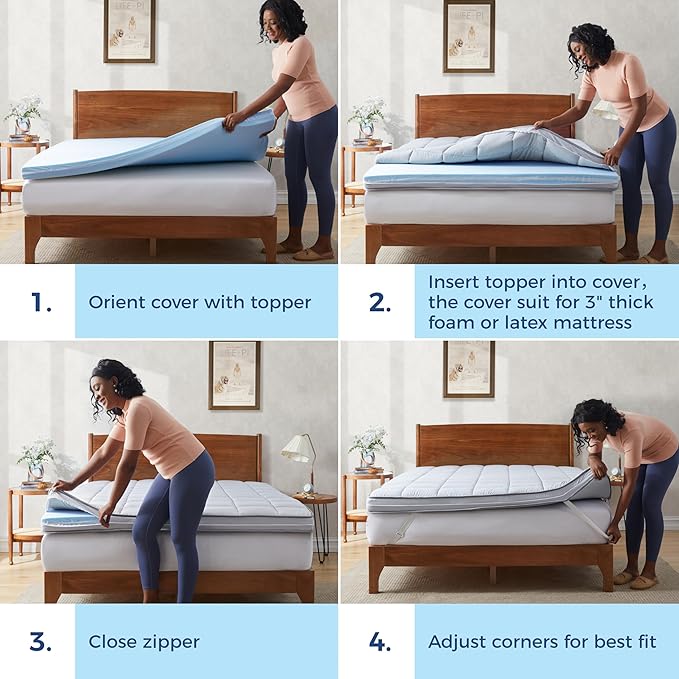 3Inch King Mattress Topper Cover(Only Cover),Mattress Protector Bedding,Foam and Latex Mattress Cover with Zipper and Adjustable Straps,Pillow Top(79 x 75”) Gray