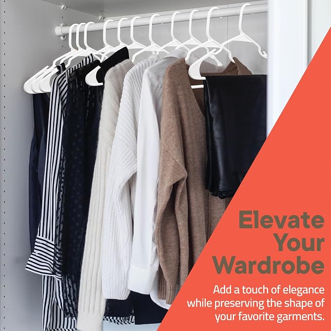 White Plastic Hangers 60 Pack– Heavy-Duty Plastic Hangers Slim and Space-Saving, Durable and Lightweight PP with Non-Slip Shoulder Notches for Slip Dresses, Suits, Jackets & Camisoles - Image 3