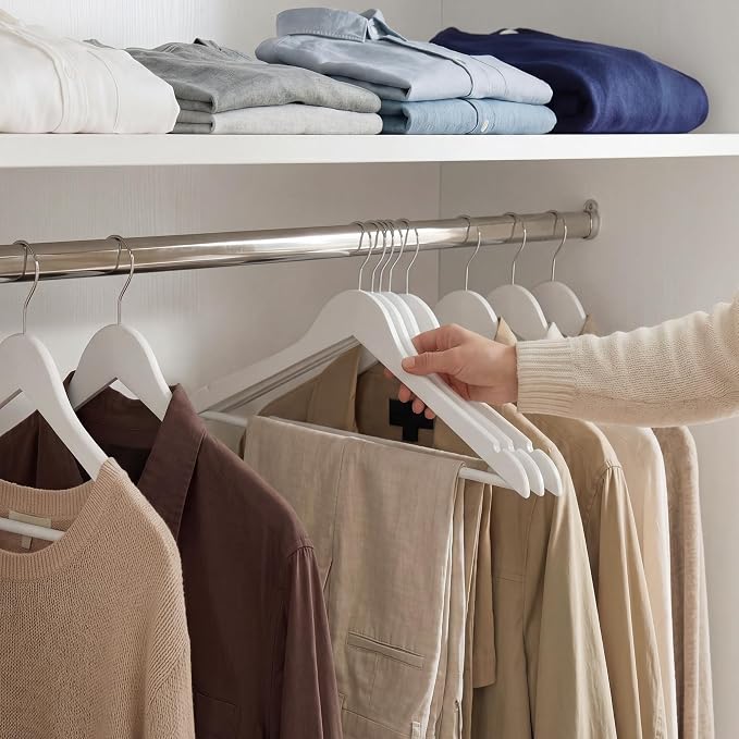 StorageWorks White Wooden Hangers 30 Pack, Heavy Duty Wood Hangers for Closet, Clothes Hangers for Coats, Bridesmaid Suits, Wedding Dress - Image 6