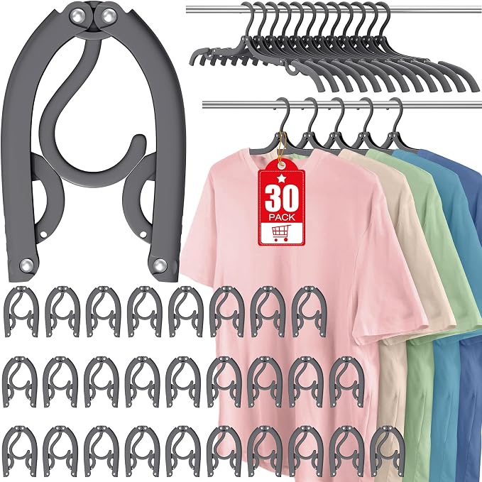 30 Pcs Travel Hangers Portable Foldable Travel Hanger Organizer, Plastic Cruise Essentials Clothes Drying Rack Folding Hangers for Camping Flying RV Europe Vacation Essentials Suitcase, Dark Grey by Besslly