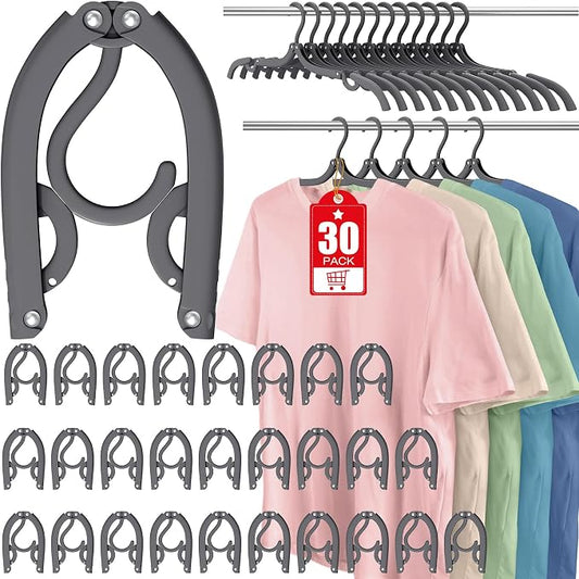 30 Pcs Travel Hangers Portable Foldable Travel Hanger Organizer, Plastic Cruise Essentials Clothes Drying Rack Folding Hangers for Camping Flying RV Europe Vacation Essentials Suitcase, Dark Grey by Besslly