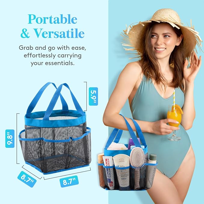 Lifewit Mesh Shower Caddy Portable for College Dorm Room Essentials with 7 Pockets, Freestanding Hanging Organizer Basket, Quick Dry Tote Bag for Camping, Bathroom, Beach, Travel, 1 Pack, Blue - Image 2
