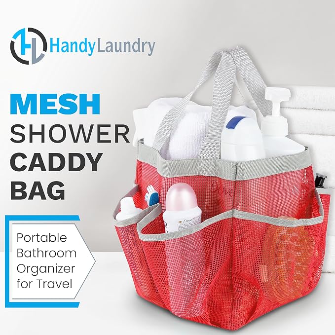 Handy Laundry Mesh Shower Caddy – 7 Pocket Portable Organizer Tote for Dorm, Gym, Travel & Bathroom – Quick Dry Collapsible Bag for College Essentials, Toiletries & Cleaning Supplies (Pink) - Image 2