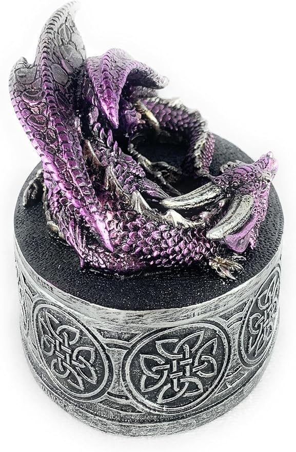 Dragon Statue Jewelry Box - Medieval Fantasy Myth with Cover Treasure Box, Dragon Statue Decoration Collection Gift Box (Purple) - Image 6