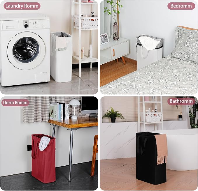 efluky Slim Laundry Basket, Narrow Laundry Hamper with Handles, Collapsible Dirty Clothes Hamper, Tall Laundry Bin for Laundry Room, Dorm and Bedroom, 48L (12.7 Gallon) Burgundy Red - Image 7