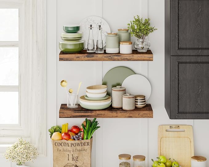 Fixwal 15.8in Floating Shelves, Set of 6 Wood Shelves, Farmhouse Shelf Wall Decor for Bathroom, Bedroom, Living and Kitchen Room (Rustic Brown) - Image 5