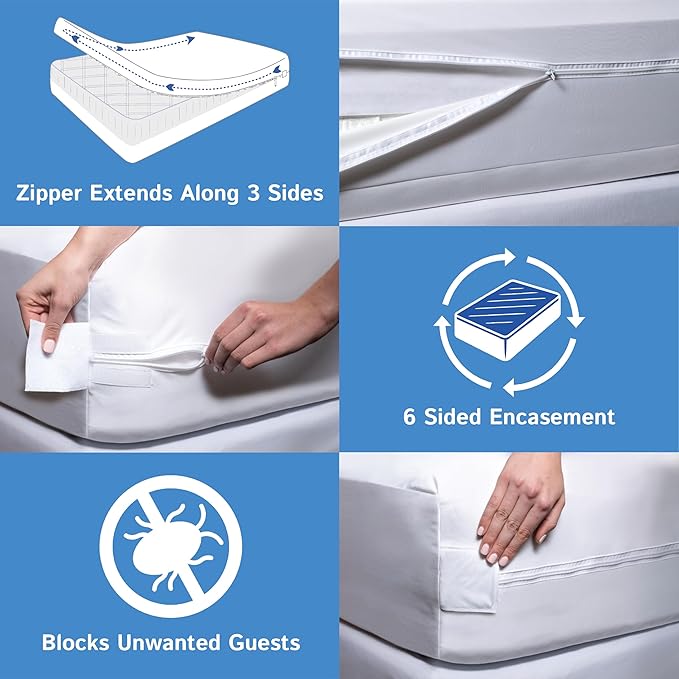 RV Short Full Mattress Protector (48” W x 75" L) Fits 5"-8" Depth - Waterproof Zippered Encasement - Fits Three Quarter 3/4 Full Mattress - Hypoallergenic Premium Bed Cover