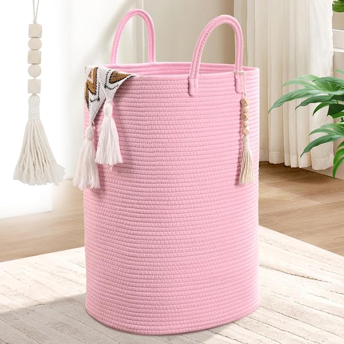Woven Laundry Basket for Clothes, 65L Large Rectangle Laundry Hampers, Nursery Storage Basket for Toys, Tall Dirty Clothes Hamper for Bedroom Aesthetic, Bathroom, Laundry Room by WENMER