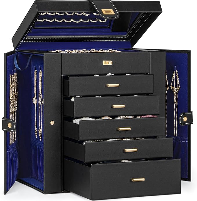 AKOZLIN Huge Jewelry Box Organizer Functional Large Leather Jewelry Storage Case for Women Girls Ring Necklace Earring Bracelet Holder Organizer with Mirror by AKOZLIN