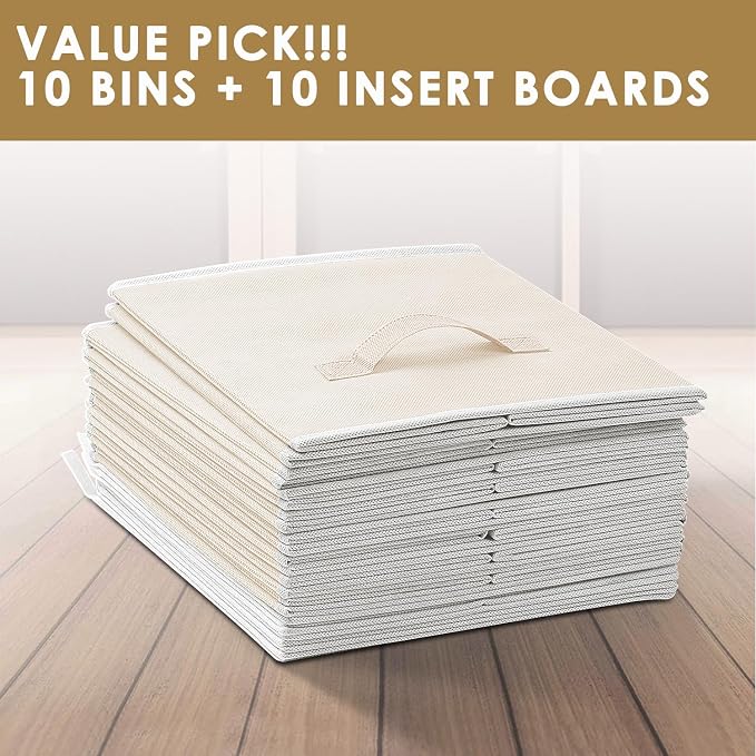 Criusia Storage Cubes, 11 Inch Clothes Storage Bins with Dual Handles (10 Pack), Fabric Collapsible Storage Bins for Shelves Closet, Cubby Organizer Bins for Clothing Toys Blanket Yarns (Beige) - Image 7