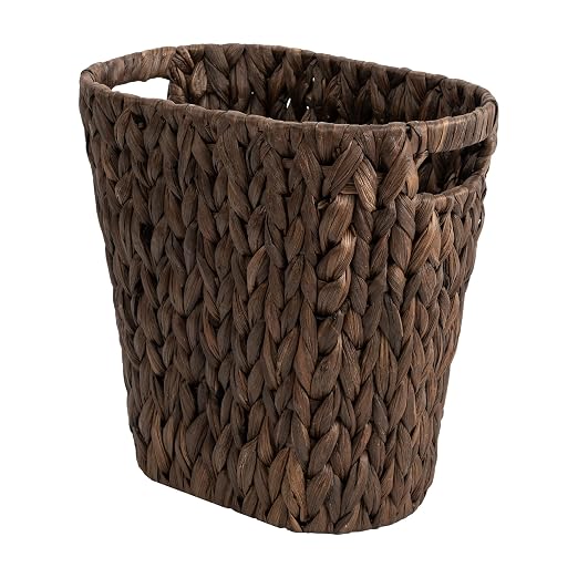 StorageWorks 4.5 Gallon Slim Bathroom Trash Can with Built-in Handles, Decorative Wicker Waste Basket for Bathroom and Bedroom, Office Garbage Cans for Bedroom, Narrow Trash Bin for Decor, Brown by StorageWorks