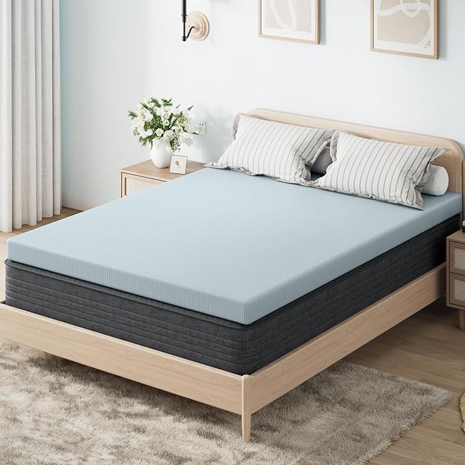 OhGeni 2 Inch King Memory Foam Mattress Topper Pad with Cover, Soft Bed Cover with Anti-Slip Base, Enhanced with Cooling Gel，Premium Comfort for Sleep & Back Pain Relief, Removable & Washable