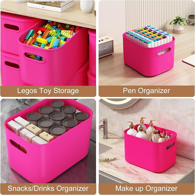 ORGIDOL 8 Pack Pink Storage Bins with Lids Stackable Storage Container for Organizing, Storage Boxes with Handle for Shelves, Cute Storage Bin for Craft, Snacks, 9.85x6.9x5.7 inch - Image 5