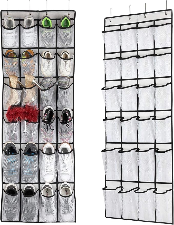 SAVERHO Hanging Shoe Organizer, Over The Door Shoe Organizer with 24 Mesh Large Pockets Door Shoe Rack for Men Women Kids Hanging Door Shoe Holder Size:58x21 Inch (White-2pack) - Image 7