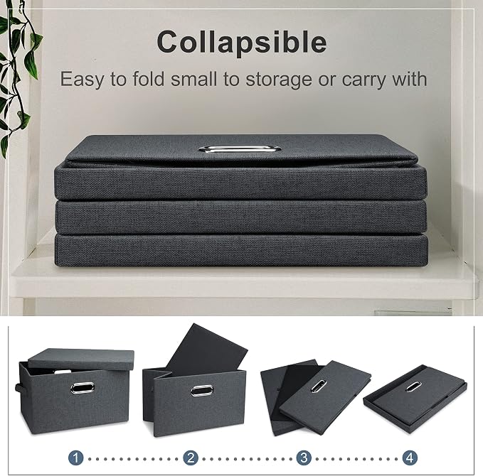 Graciadeco Medium 15" 21 Quart Collapsible Stackable Storage Bins with Lids, 5 Packs Dark Gray Foldable Fabric Closet Storage Boxes with Lids, Lidded Heavy-duty Linen Baskets(15x11x8) - Image 4