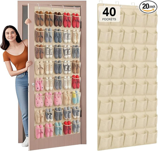 40-Pocket Over the Door Shoe Organizer - Large Mesh Pocket Hanging Shoe Organizer,Behind the Door Shoes Storage Holder Hanger by Unknown