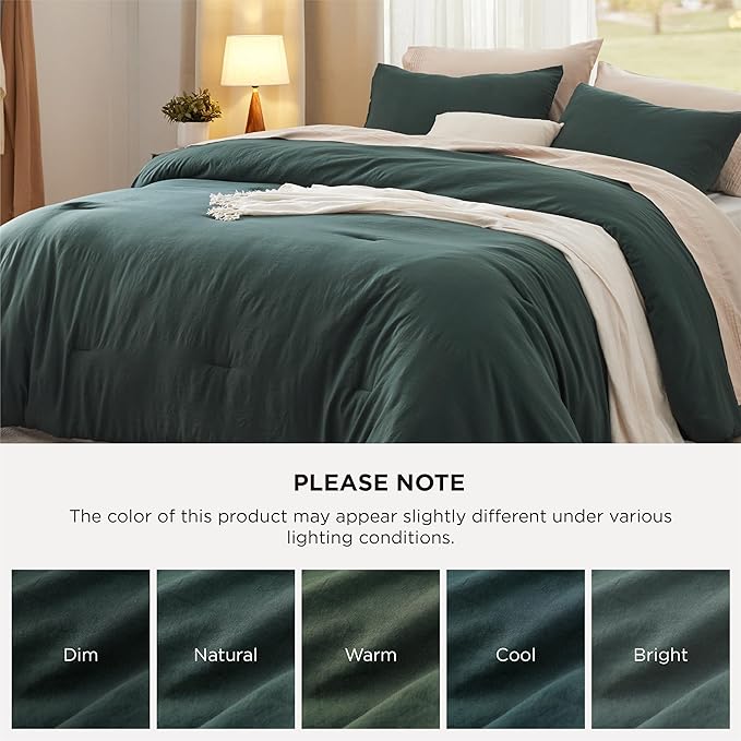 Bedsure California King Comforter Set, Forest Green Soft Prewashed Bedding for All Seasons, 3 Pieces GentleSoft™ Bed Set, 1 Lightweight Comforter (104"x96") and 2 Pillowcases (20"x36")