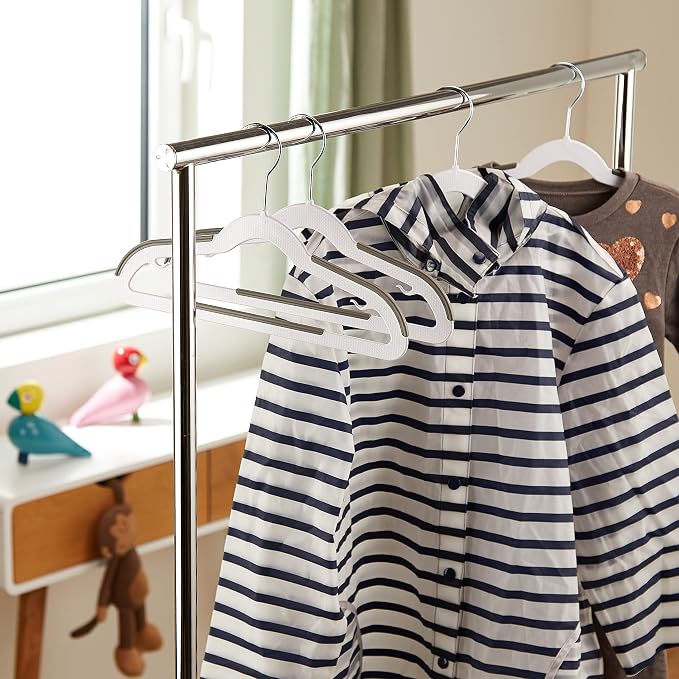 Amazon Basics Plastic Kids Clothes Hangers, Non-Slip, White and Black, 12.8" x 8" x 0.2", 30-Pack - Image 5