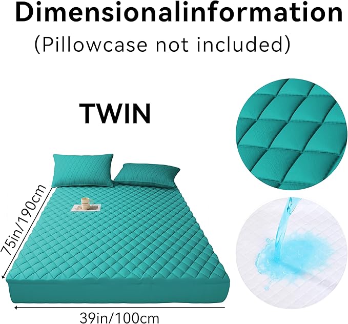 WESLEEPER Mattress Protector Waterproof Mattress Protector Mattress Bed Cover Super Soft Breathable Machine Washable Cover for Home, Bedroom, Hotel (Green, Twin)