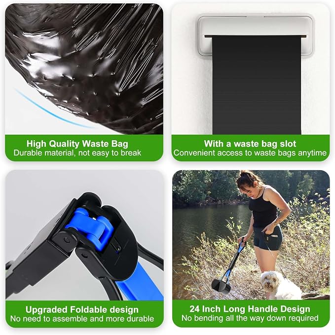 Dog Poop Trash Can Outside with Pooper Scooper and Metal Rake & Tray, 20L/5Gal Dog Waste Trash Can with Lid, Pedal and Removable Inner Waste Bin, Pet Poop Bin with 100 Bags, Blue - Image 6
