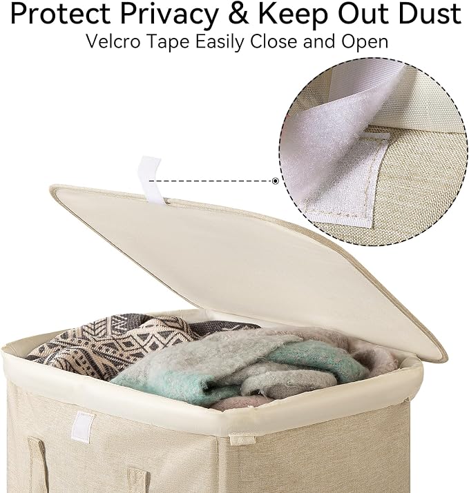 WOWLIVE 100L Laundry Hamper with Lid, Large Foldbale Laundry Basket with 2 Removable Bags and Handles, Tall Collapsible Dirty Clothes Hamper for Laundry Room, Bathroom, Dorm (Wheat) - Image 6
