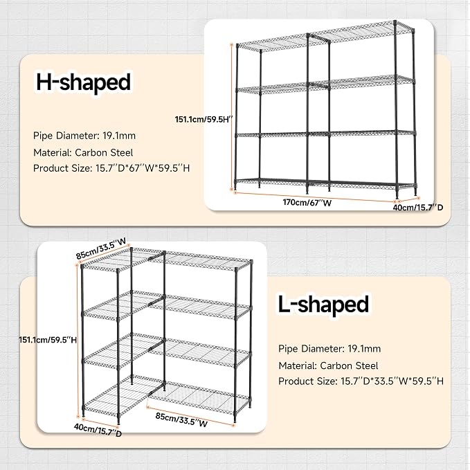 M MZG 4 Tiers Storage Shelves Load 1200LBS, Metal Shelving Wire Metal Shelving Unit Shelves for Storage Adjustable Garage Shelving for Pantry Kitchen Garage Black 15.8" D x 33.5" W x 59.5" H - Image 3