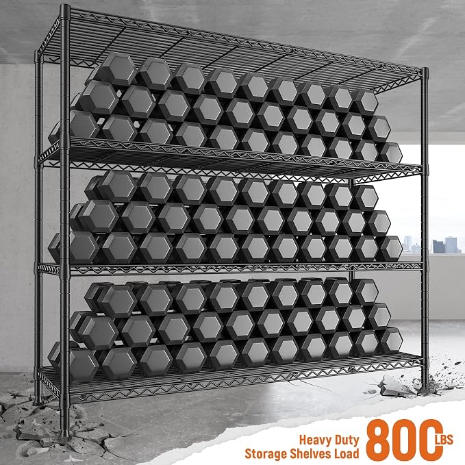 REIBII Storage Shelves 45.3''W Wire Shelving Unit 4 Tier Metal Shelves for Storage Rack Metal Shelving for Pantry Shelves Kitchen Steel Shelving, 45.3''W*63''H*17.7" D, 2 Pack - Image 5