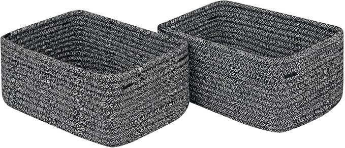 CubesLand Mixed Black Baskets Bins for Organizing,Small Woven Storage Baskets for Shelves,Cute Closet Cube Bins Set 2,Baby Nursery Cube Organizer Toys Basket Bin,Home Decor Organization Bins by CubesLand