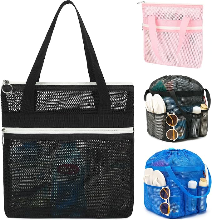 Fammart Mesh Shower Caddy Portable with Zipper & 2 Pockets - Quick Dry Shower Bag Toiletry Tote Hanging for Travel Gym Camp Beach - Organizer Bag Bathroom Essentials for College Dorm by Fammart