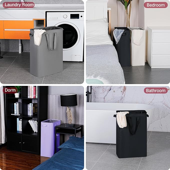 efluky Slim Laundry Basket, Narrow Laundry Hamper with Handles, Collapsible Dirty Clothes Hamper, Tall Laundry Bin for Laundry Room, Dorm and Bedroom, 19.8 Gallon (75L) Light Purple - Image 6