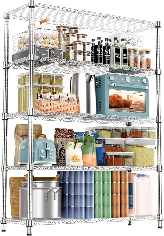 M MZG 1750LBS 47.2" W 5 Tiers Shelf Steel Storage Shelves Metal Shelving Unit Steel Organizer Wire Rack for Home,Kitchen,Office,Garage Chrome 17.7" D x 47.2" W x 72.4" H by MEIGAOPLASTICANDMETALHKCOLIMITED