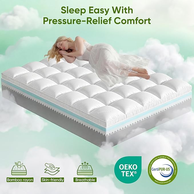 5 Inch Full Size Mattress Topper,Memory Foam Mattress Toppers -2.5" Cooling Gel Foam Mattress Pad+2.5" 1500GSM Thick Bamboo Pillow Top with 2X Soft and Supportive for Back Pain Relief,75 * 54 * 5in