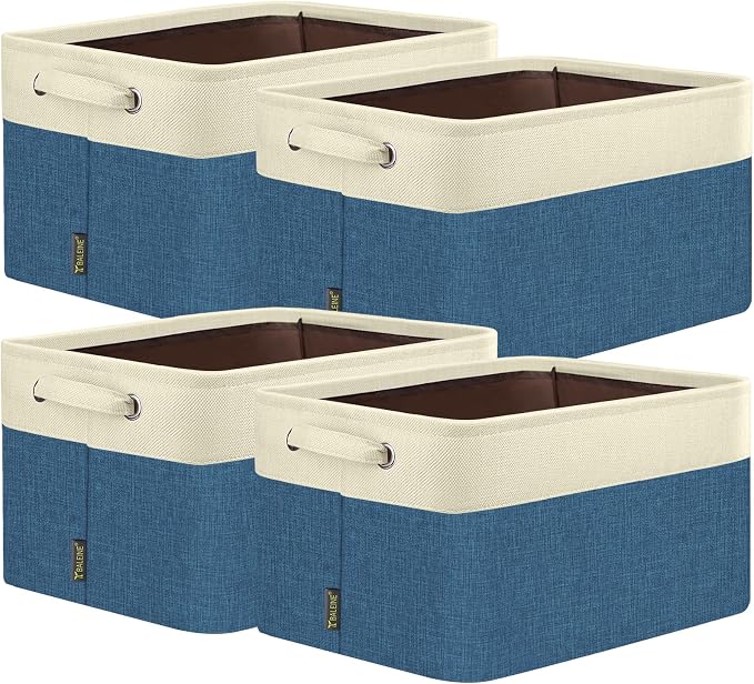 BALEINE 4 Pack Fabric Closet Storage Bins for Shelves, Linen Closet Organizers and Storage, Decorative Baskets for Organizing, Shelf, Clothes, Home, Office (Navy Blue, 12"x8"x8") by BALEINE