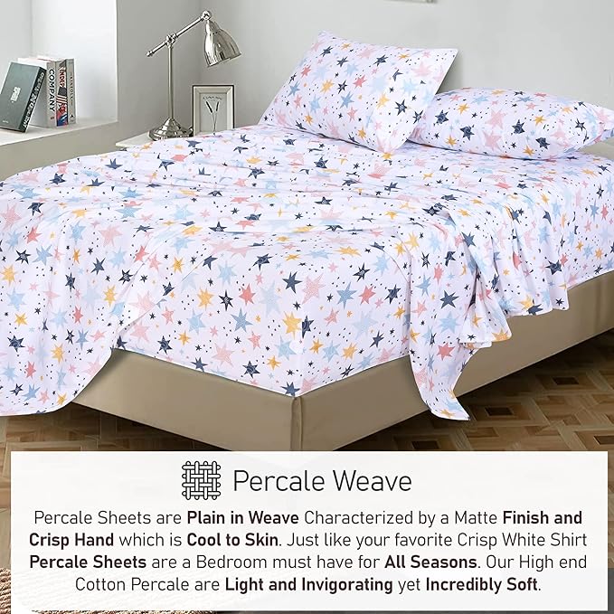 RUVANTI 100% Cotton Sheets – Twin Size Percale Bedding, Cooling & Breathable Floral Design, Durable with a Crisp, Soft & Comfortable Feel, 16" Deep Pocket, 3-Piece Set, Fault Star