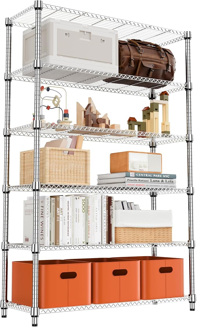 M MZG 2100LBS 47.2" W 6 Tiers Shelf Storage Shelves Metal Shelving Unit Heavy Duty Garage Shelving Adjustable Wire Shelves for Pantry,Kitchen,Garage,Basement,Chrome 17.7" D x 47.2" W x 82.4" H by MEIGAOPLASTICANDMETALHKCOLIMITED