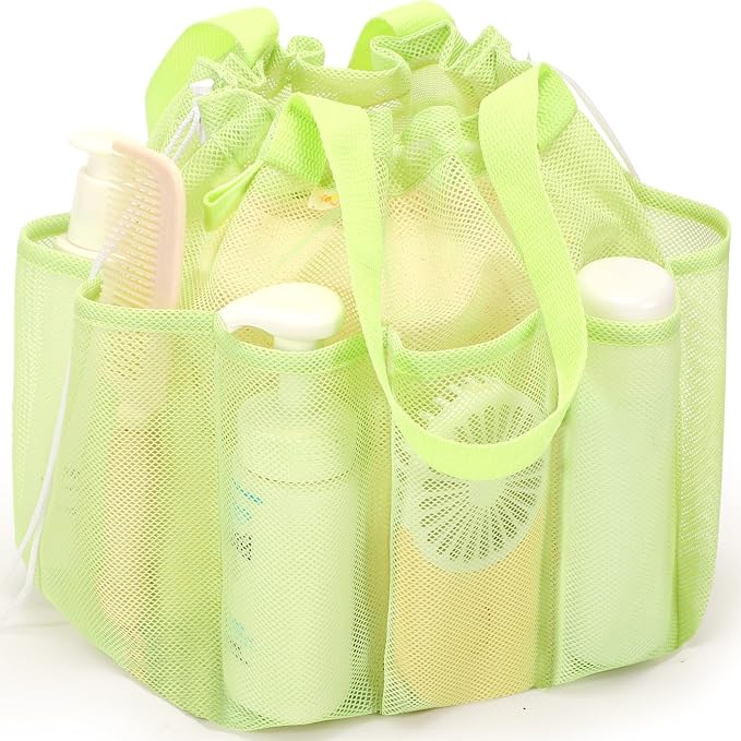 famichan Mesh Shower Caddy Portable with Drawstring, Dorm Room Essentials for College Students Girls & Boys, Large Shower Bag for Camping,Swimming,Gym,Travel,Bathroom - Green by famichan