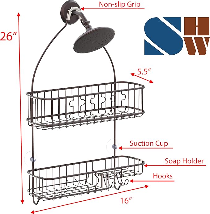 Simple Houseware Bathroom Hanging Shower Head Caddy Organizer, Bronze (26 x 16 x 5.5 inches) - Image 3