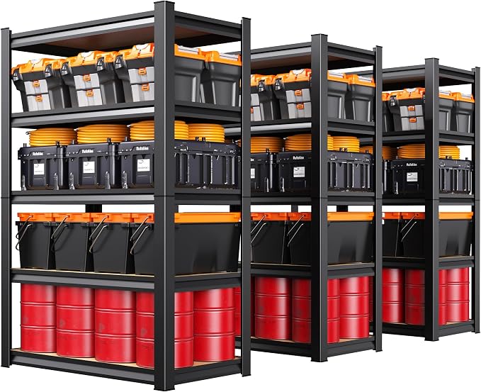 Set of 3 Garage Shelving Heavy Duty Storage Shelves, Adjustable Metal Shelving Unit, Utility Garage Organizer Shelf for Basement, Pantry, Kitchen, Warehouse,13.8" D x 31.5" W x 71.2" H, Black by Unknown