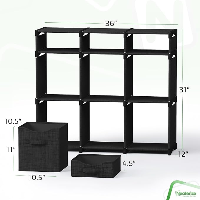 Cube Storage Organizer with Storage Bins Included - The Perfect Closet Organizers and Storage Solution. Includes 9 Storage Cubes, Great For Toy Storage, Closet Storage, Clothes Storage (Black) - Image 2