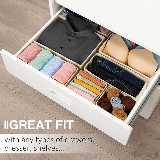 Criusia Drawer Organizer Clothes, 8 Pack Underwear Drawer Organizer, Foldable Cloth Storage Box Closet Organizers and Storage for Clothes, Socks, Scarves, Ties (Beige) - Image 6