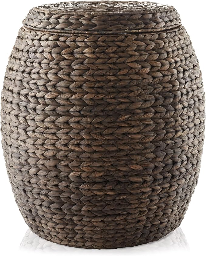 Casafield Round Storage Basket with Lid - Espresso, Handwoven Water Hyacinth Organizer for Laundry, Blankets, Plants, Bedroom, Living Room, Home Office - Image 3