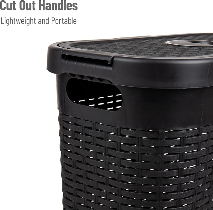 Mind Reader Slim Laundry Hamper with Lid, 40L Clothes Basket, Narrow Tapered Design with Ventilated Cutout Pattern, Plastic, Black - Image 4