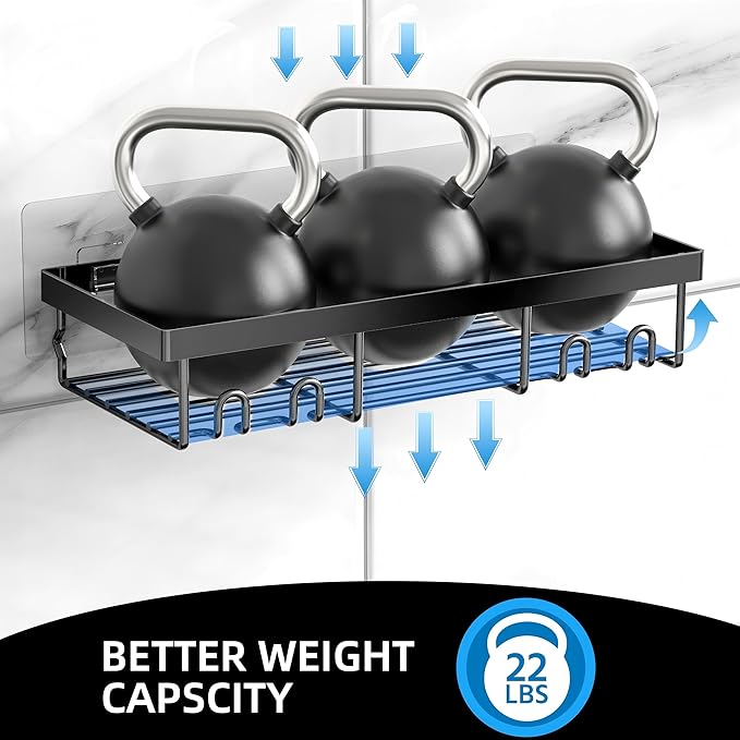 Moforoco 3-Pack Shower Caddy Basket Shelf with Soap Holder, No Drilling Traceless Adhesive Shower Wall Shelves, Rustproof Black Bathroom Shower Storage Organizer - Image 3