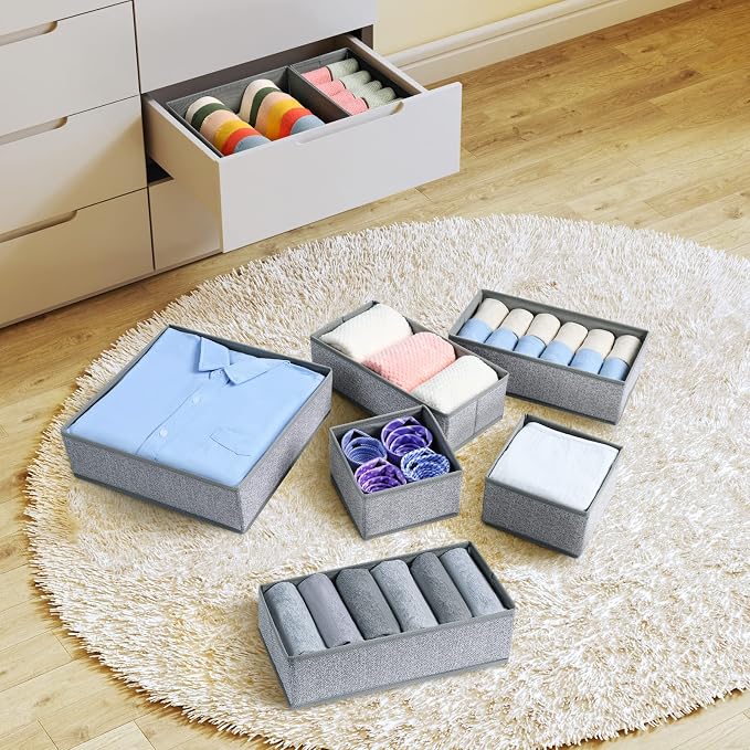 DIMJ Drawer Organizers - 12 Pack Foldable Closet & Sock Organizers, Fabric Dresser Drawer Dividers for Clothes, Underwear, Bras, Socks - Image 6