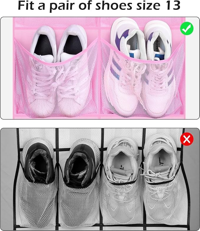 KIMBORA 12 Large Mesh Pockets Over the Door Shoe Organizer for Closet Hanging Shoe Rack for Door Sneaker Hanger Boot Storage for Kids, Baby, Toddler, Girl, Pink - Image 3
