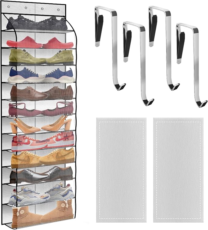 PAULONE 12 Pocket Over the Door Shoe Organizer,Reusable Breathable Large Mesh Bag Men's & Women's Sneaker Organizer,Shoe Organizer for Kids,Hanging Shoe Storage Hanging Bag (White) by Unknown