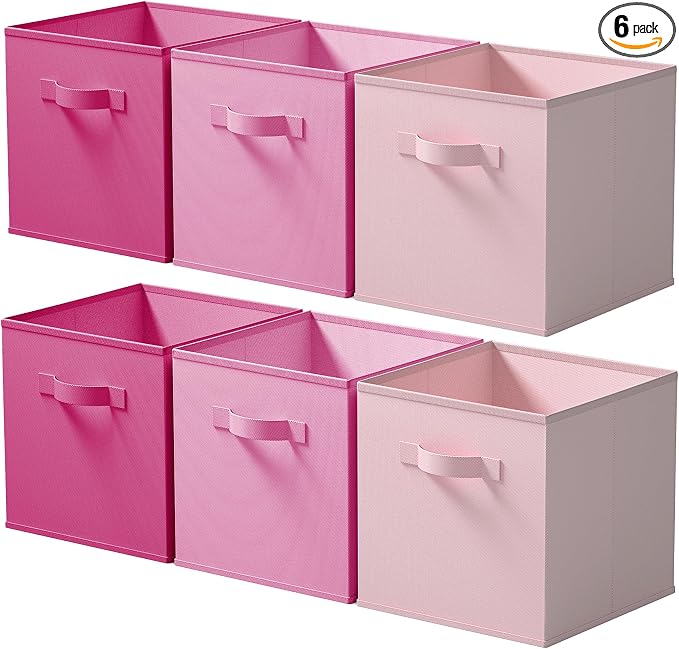 Cupic Cupid 13 Inch Storage Cube, Fabric Cube Storage Bin with Handles, Storage Cube Organizer for Clothes and Toys, Collapsible Cube Bins for Closet, Shelves, Nursery, 6-Pack, Pink Gradient by CupicCupid